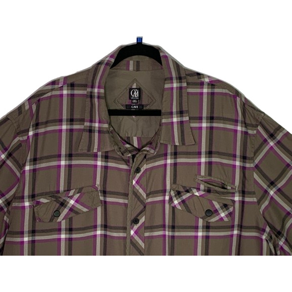 CAVI Mens 6XL Purple Gray Plaid Short Sleeve Button Up Shirt *See Measurements - Picture 2 of 10